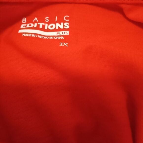 Basic Editions Plus Size 2X Red Lined Lace 3/4 Sleeve Women's Top - Picture 2 of 7